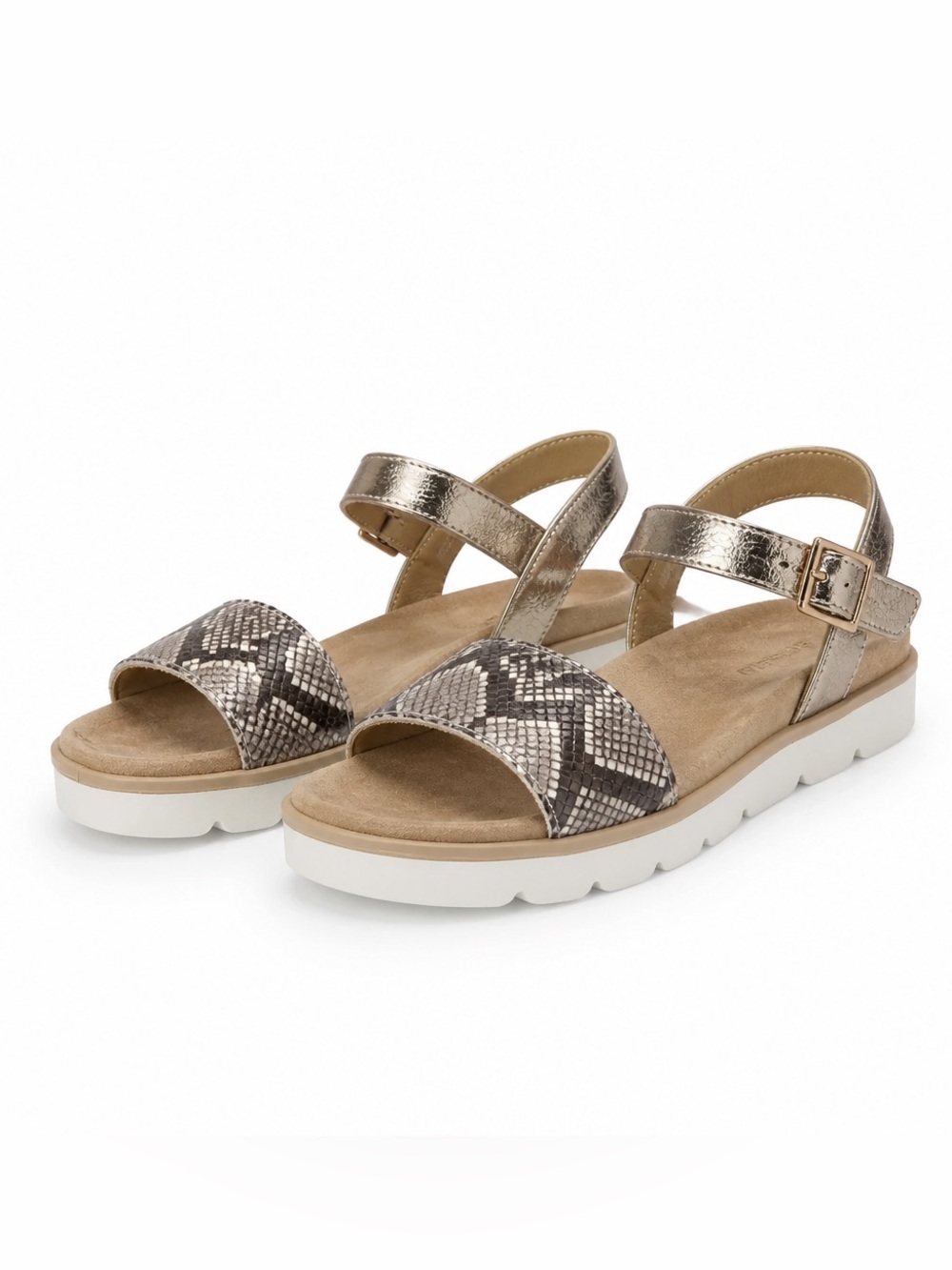 IMAC Women’s Metallic Taupe Snake-Print Soft Leather Comfort Flat Strap Sandals